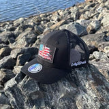 Black/Black Mesh Hat W/Tattered Color Flag